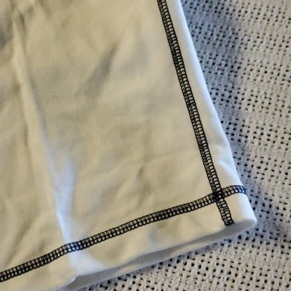 Vintage Cotton Embellished Cinched White Accented Blue Seams Pocketed Sz M Pants - Picture 5 of 7